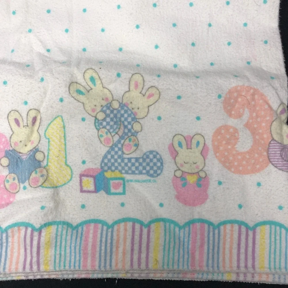 Vintage Carters Baby Receiving Blanket White ABC 123 Bunnies Pastel Cotton 30x40